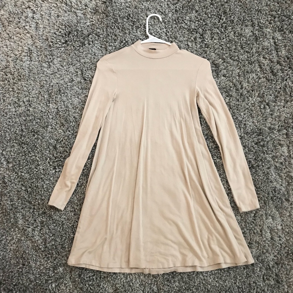 Cream High Neck Longsleeve Skater Dresses